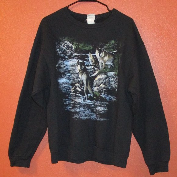 Artisans Wolf Woman X Large Black Tan White Graphic Long Sleeve Sweatshirt - Picture 1 of 7